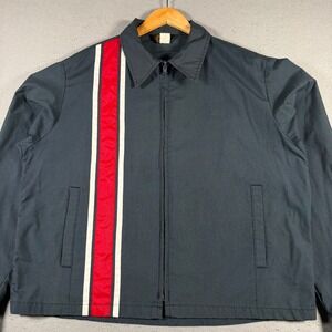 Vintage Swingster Mens XL Dark Blue Red White Stripe Work Utility Jacket Bomber